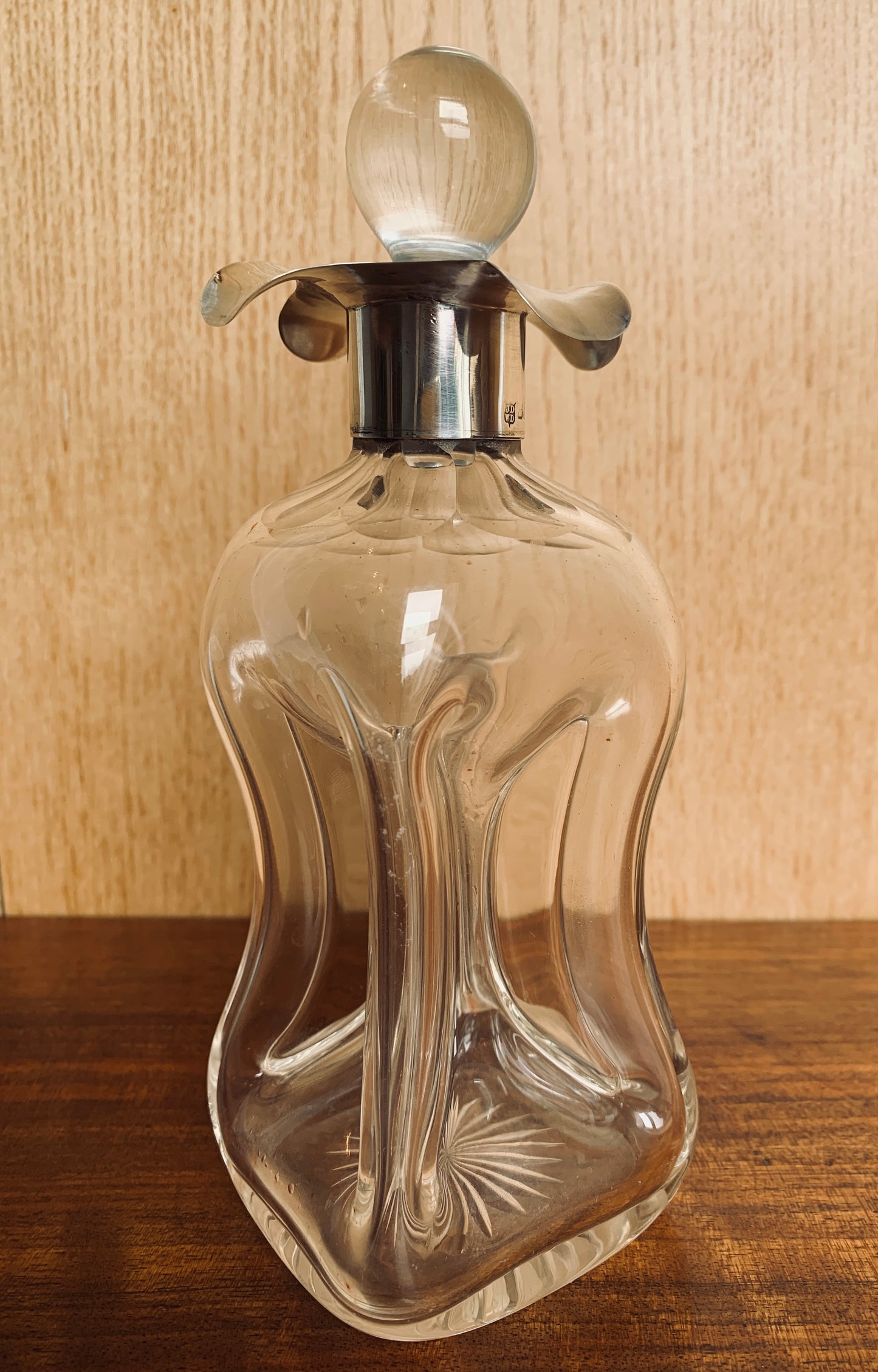 Exceptional Antique 1898 Sterling Silver and Glass 'Glug Glug' Decanter