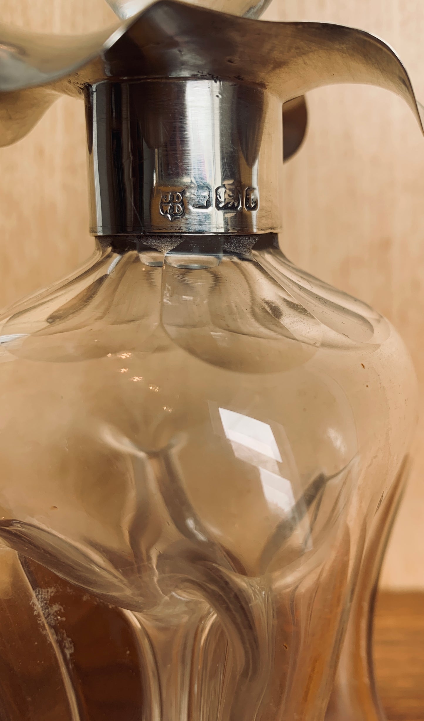 Exceptional Antique 1898 Sterling Silver and Glass 'Glug Glug' Decanter