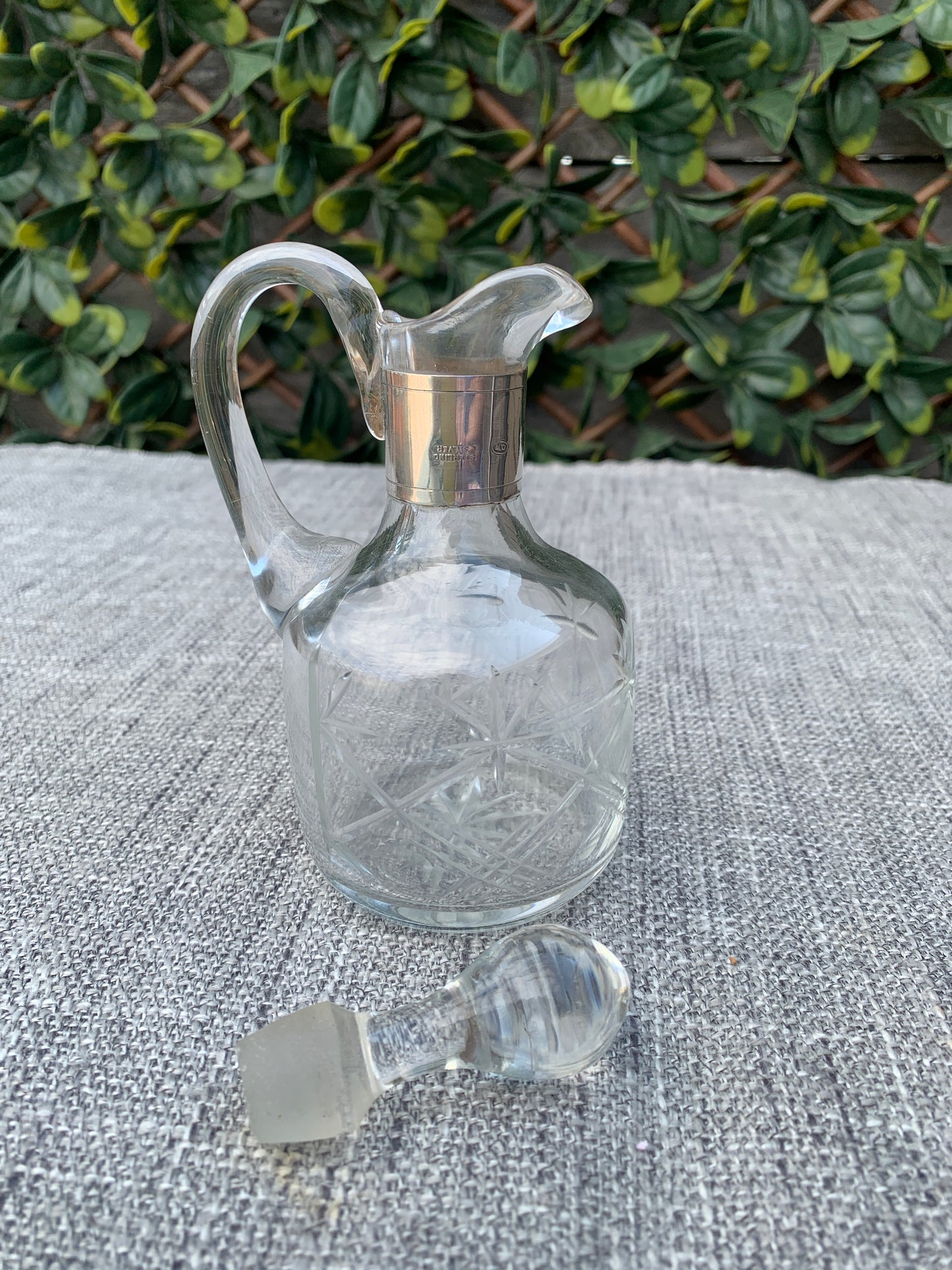 Antique Sterling Silver Collared Cut Glass Oil or Vinegar Pourer