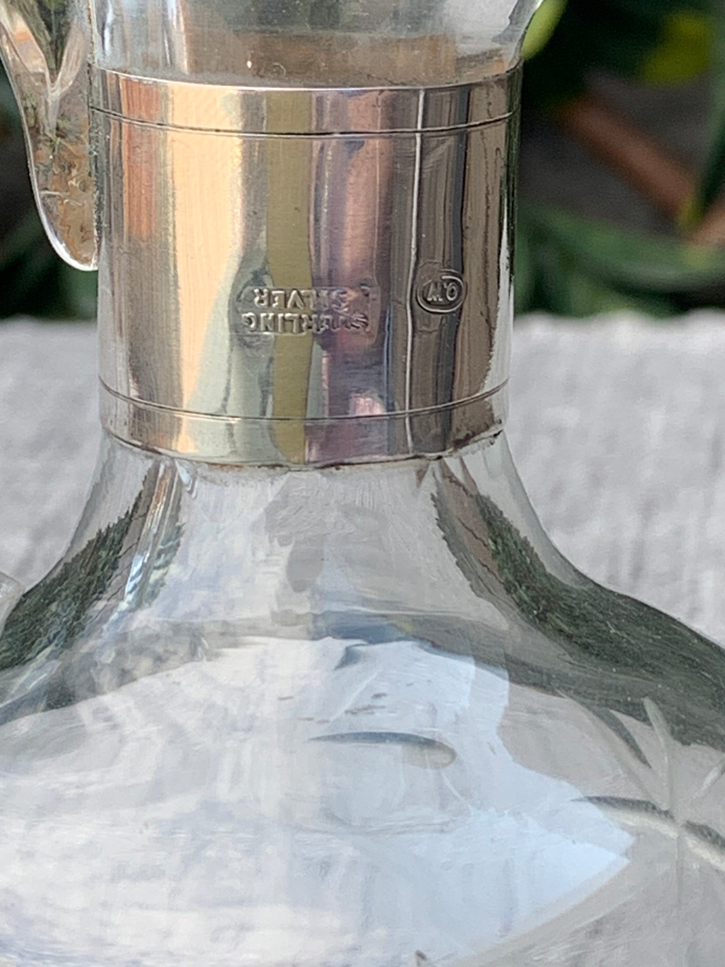 Antique Sterling Silver Collared Cut Glass Oil or Vinegar Pourer
