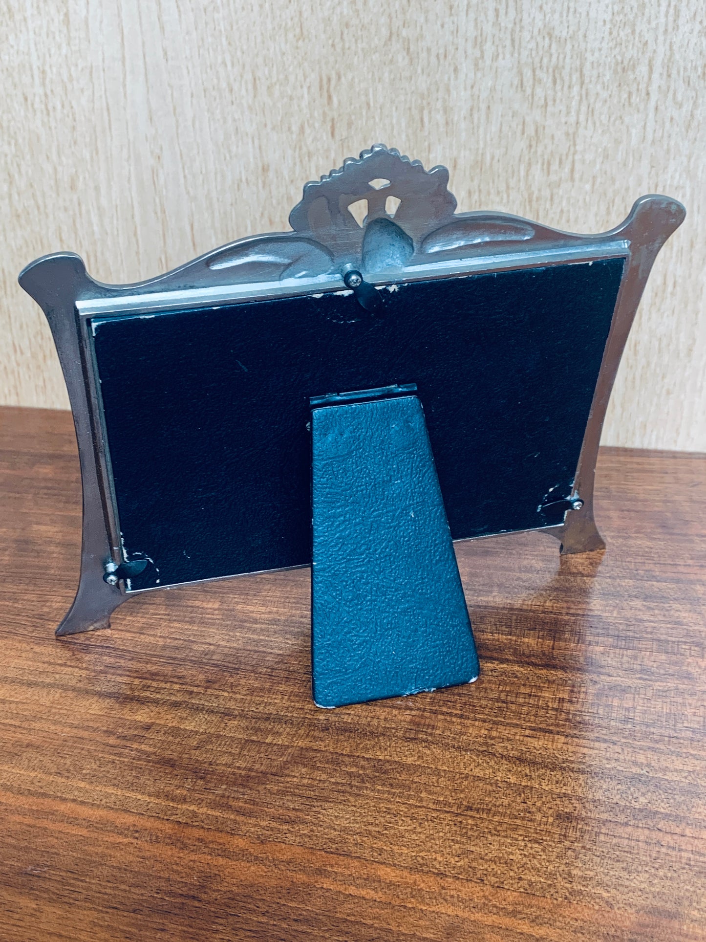 Vintage Art Nouveau Style Enamel Double Photo Frame with Figural Lady