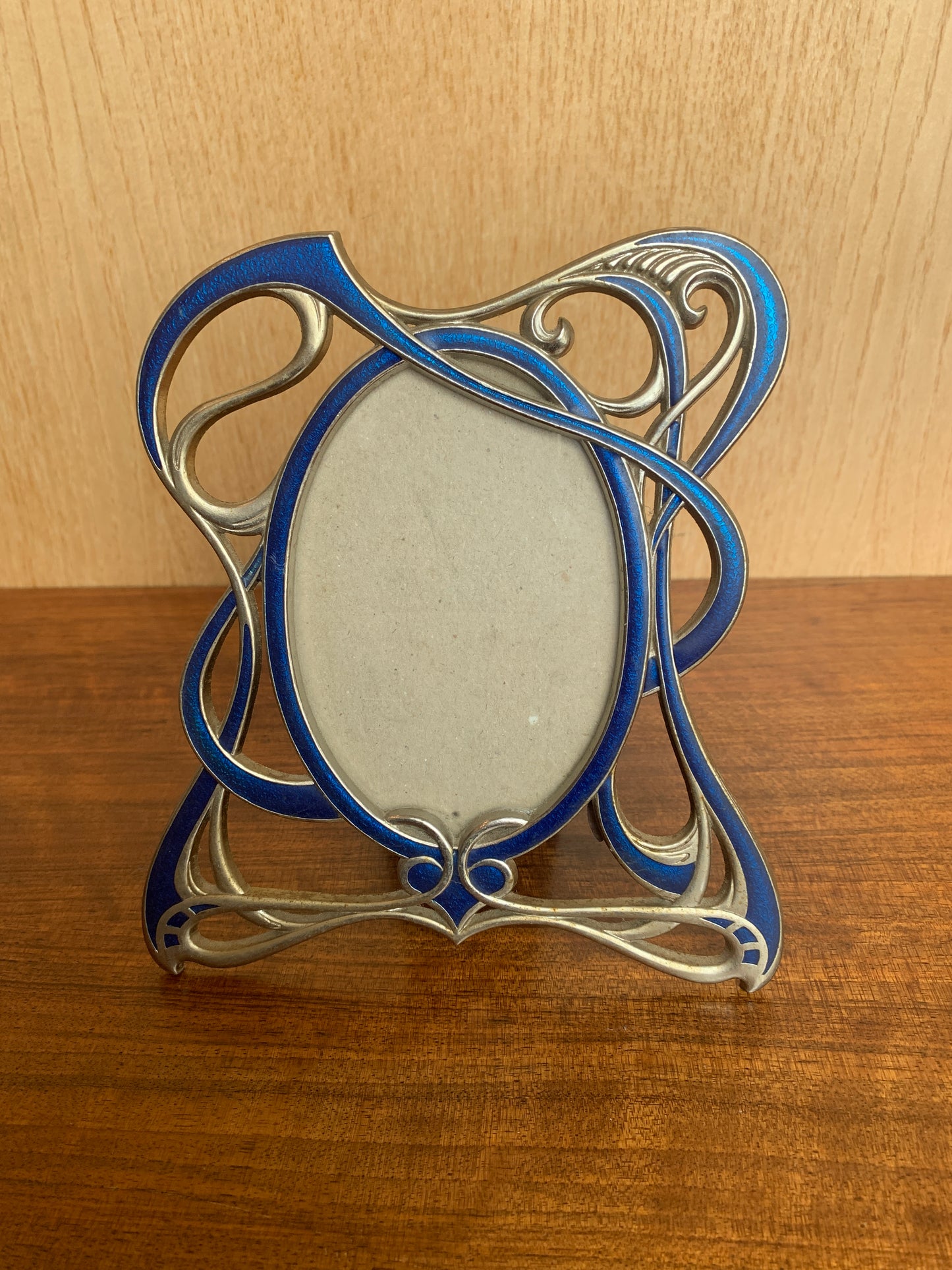 Vintage Art Nouveau Style Metal & Enamel Swirl Photo Frame