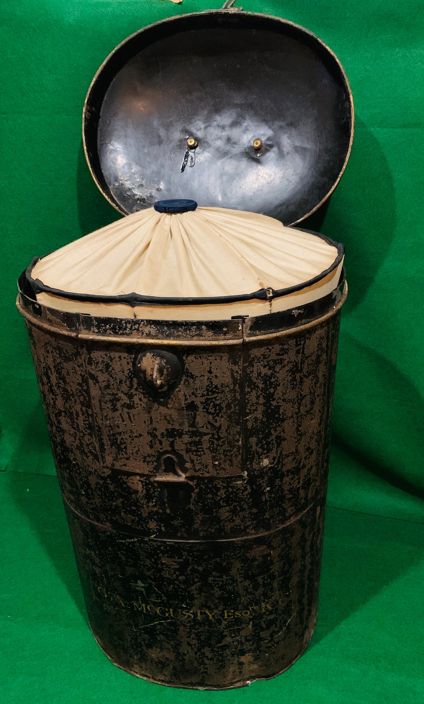 Extremely Rare Antique (early 1900's) Ceremonial Full Bottomed Wig & Upright Storage Case with Internal Birdcage, Ede and Ravenscroft
