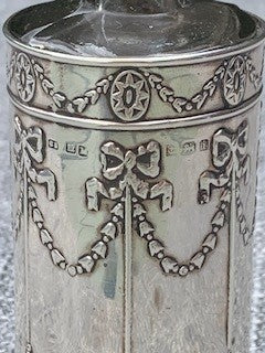 Antique 1908 Art Nouveau Edwardian Silver Sleeved Glass Scent Bottle (Henry Matthews, Birmingham)
