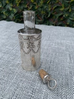 Antique 1908 Art Nouveau Edwardian Silver Sleeved Glass Scent Bottle (Henry Matthews, Birmingham)