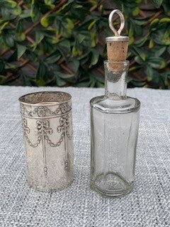 Antique 1908 Art Nouveau Edwardian Silver Sleeved Glass Scent Bottle (Henry Matthews, Birmingham)