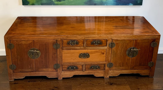 Antique Chinese Elm "Kang" Cabinet Low Long Sideboard Cupboard TV Media Console