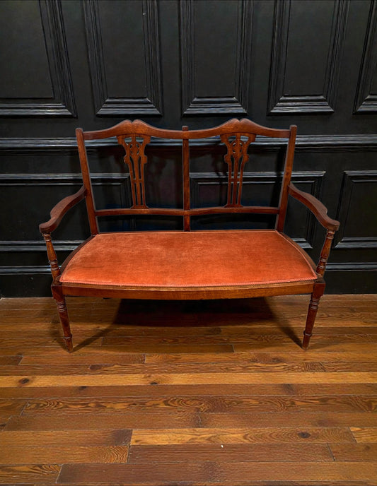 Antique Edwardian c1900's Mahogany Parlour Coach Settee