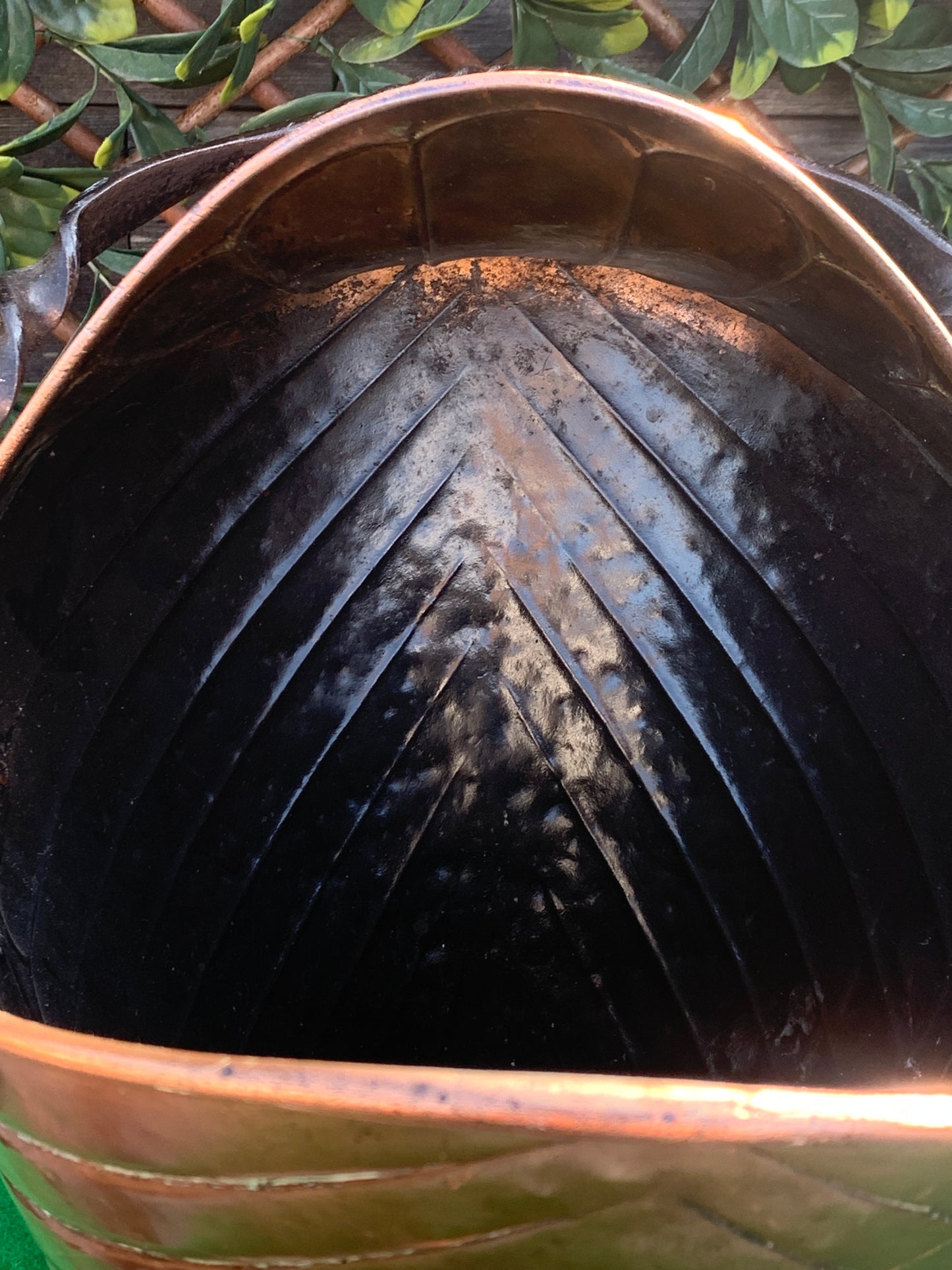 19th Century Helmet Shaped Copper Coal Scuttle.