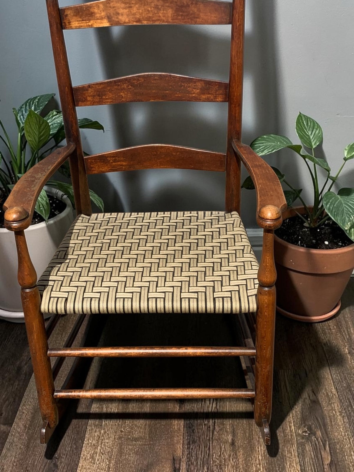 Antique American Child's Shaker Ladderback Rocking Chair Woven Seat c.1900