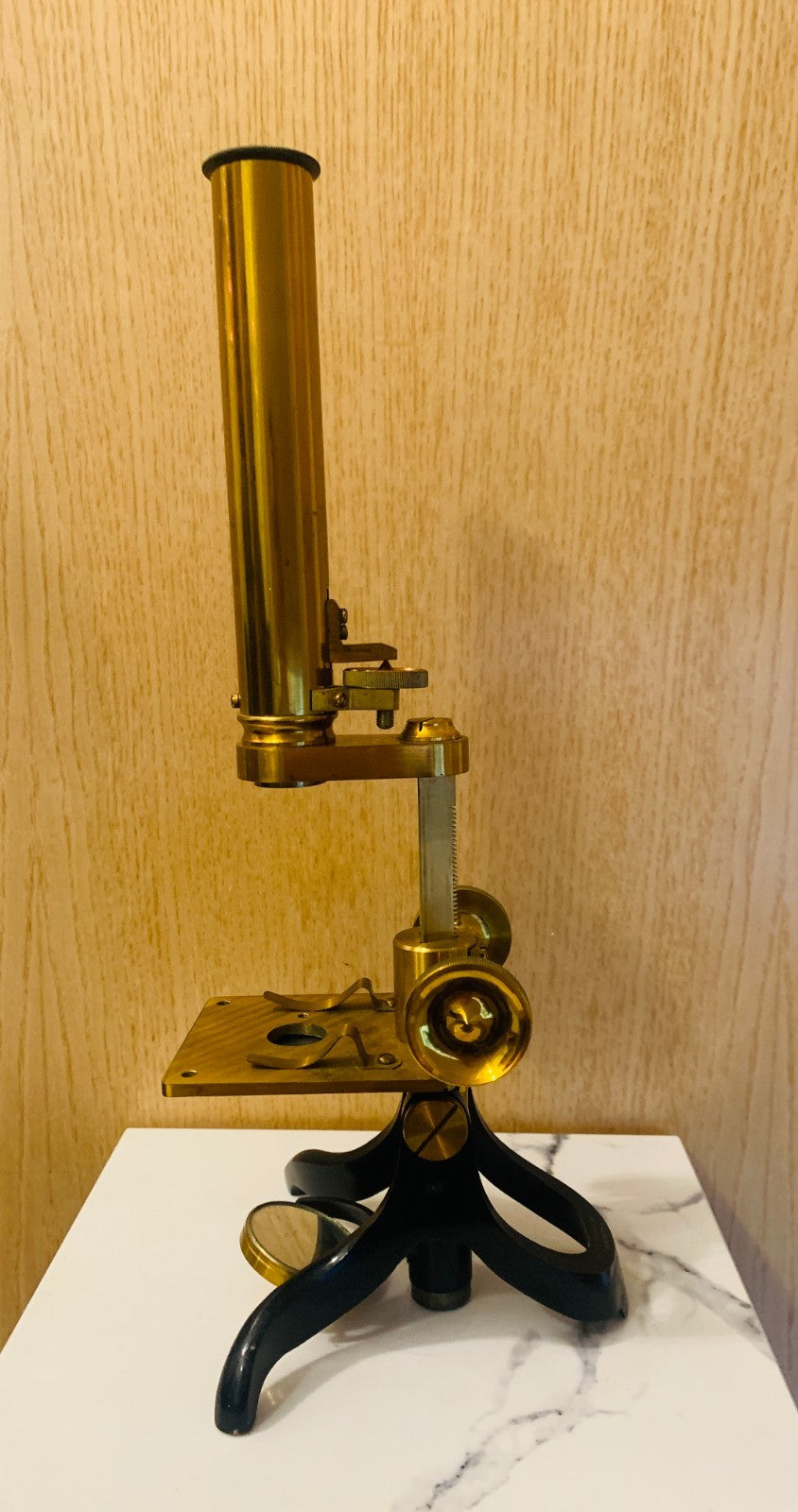 Antique Victorian Brass Bar-Limb Microscope by A. Franks Ltd, Manchester c. 1880