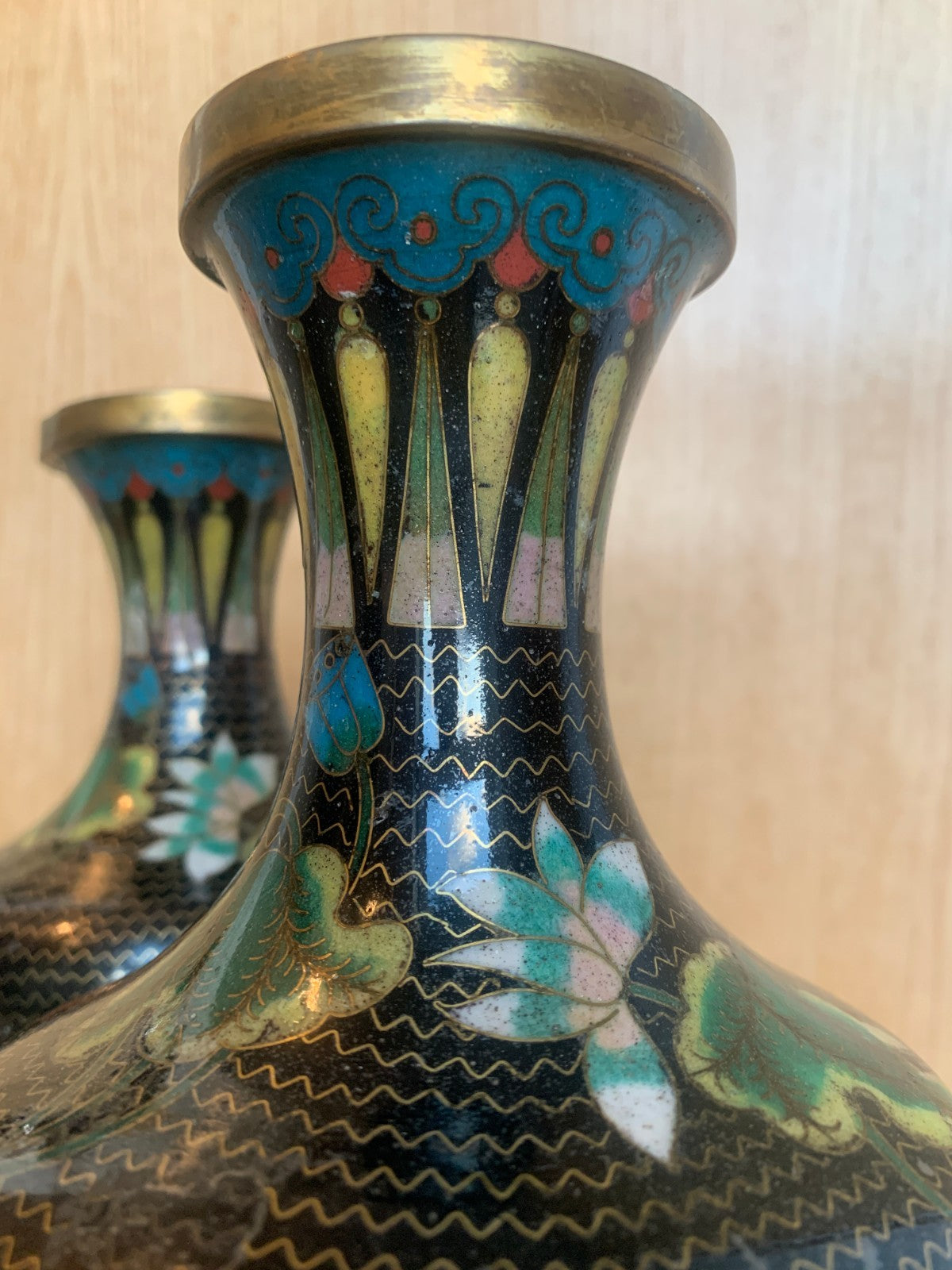 Antique Meiji Pair of Japanese Meiji Period Cloisonné Vases with Koi Carp