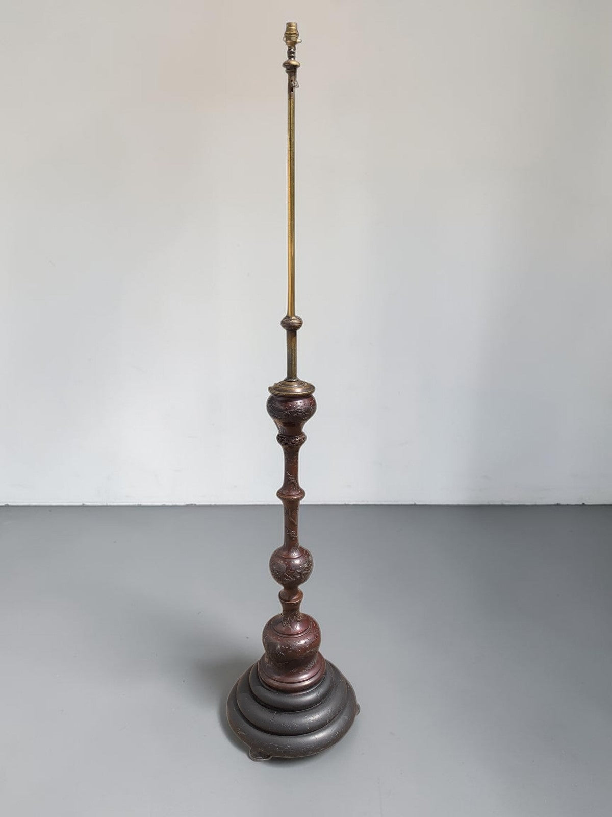 Antique Japanese Meiji Bronze Floor Lamp Base Oriental Dragon Turtle Light c1890