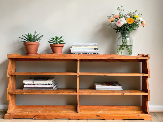 Large Handmade Rustic Old Pine Bookcase / Low-Profile Solid Shelving Unit