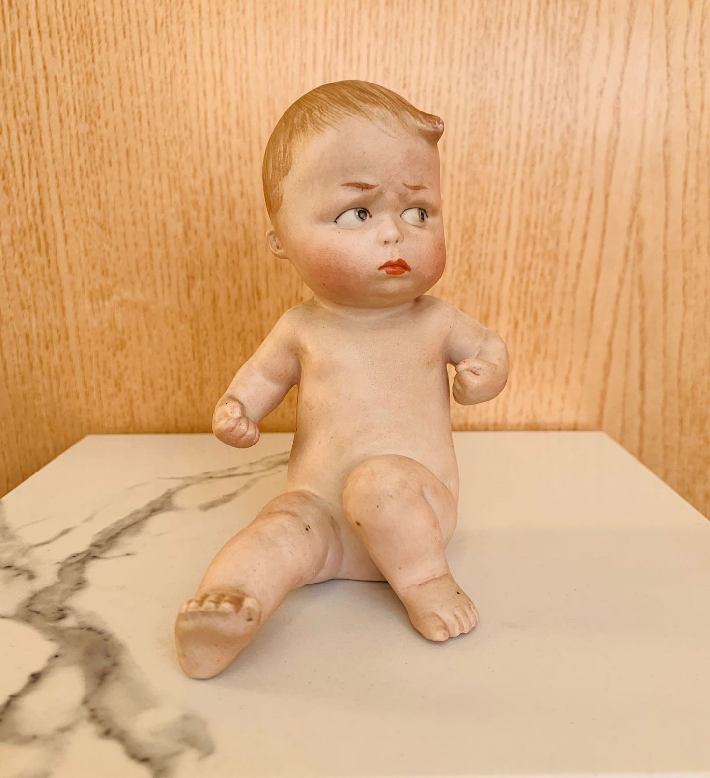 Antique 1880's  German Gebrüder Heubach Bisque Figurine Piano Baby 'Tough Guy'