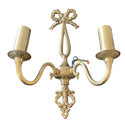 Pair of Neoclassical Solid Brass Ribbon Bow Twin Wall Lights by Impex 'Richmond'