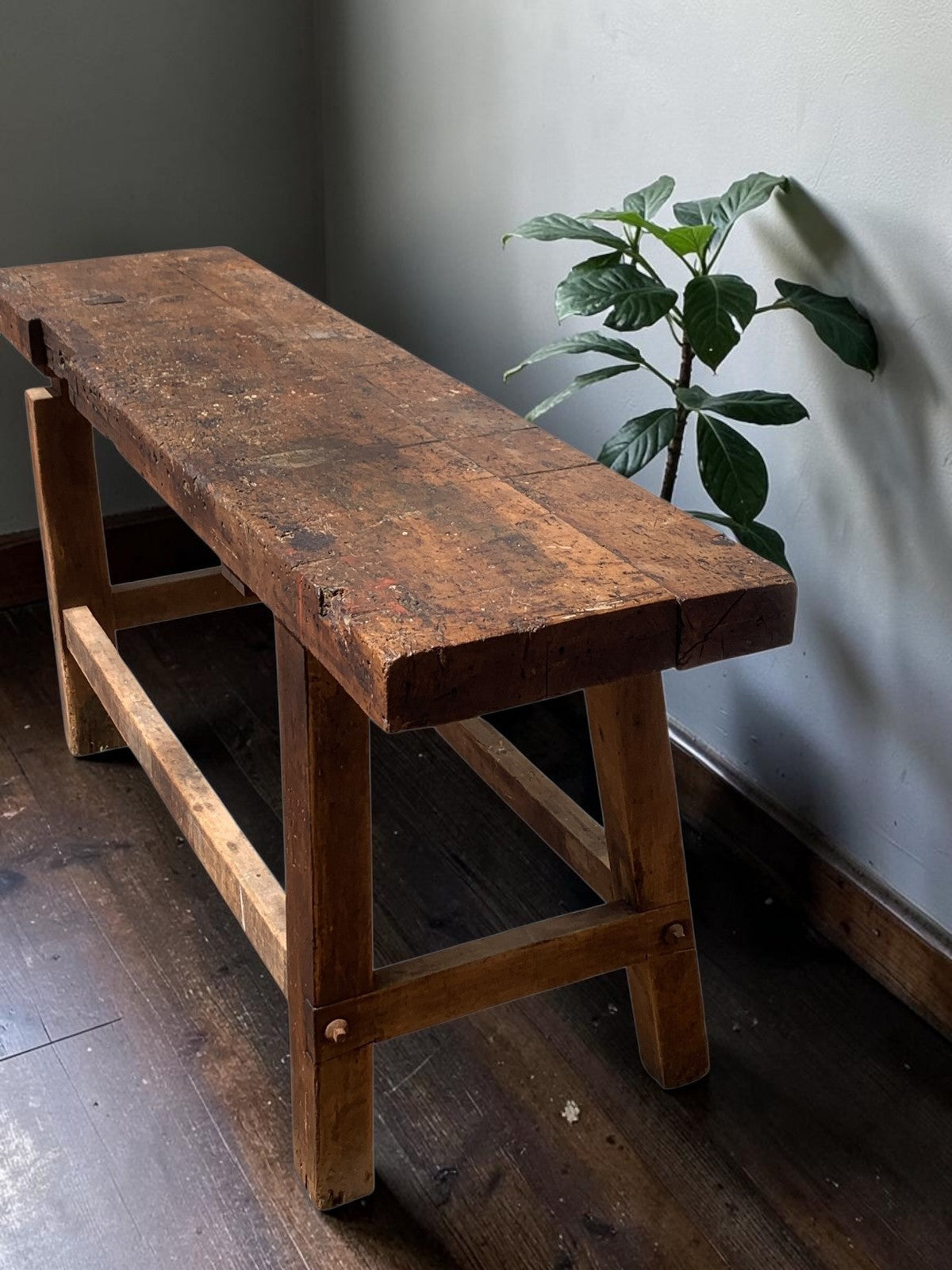 Vintage Industrial Timber Workbench Coffee Table Rustic Carpenter Bench Console