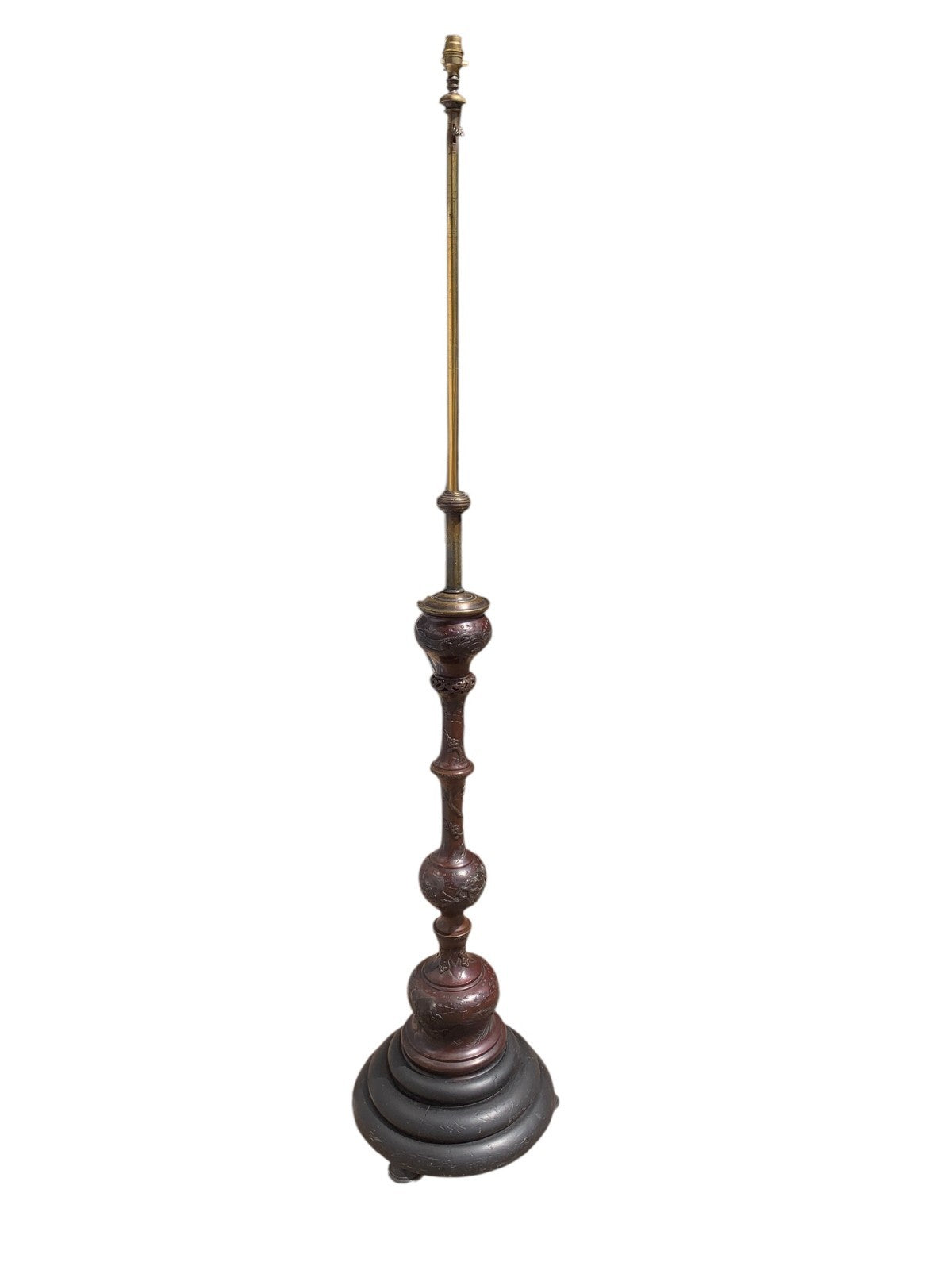 Antique Japanese Meiji Bronze Floor Lamp Base Oriental Dragon Turtle Light c1890