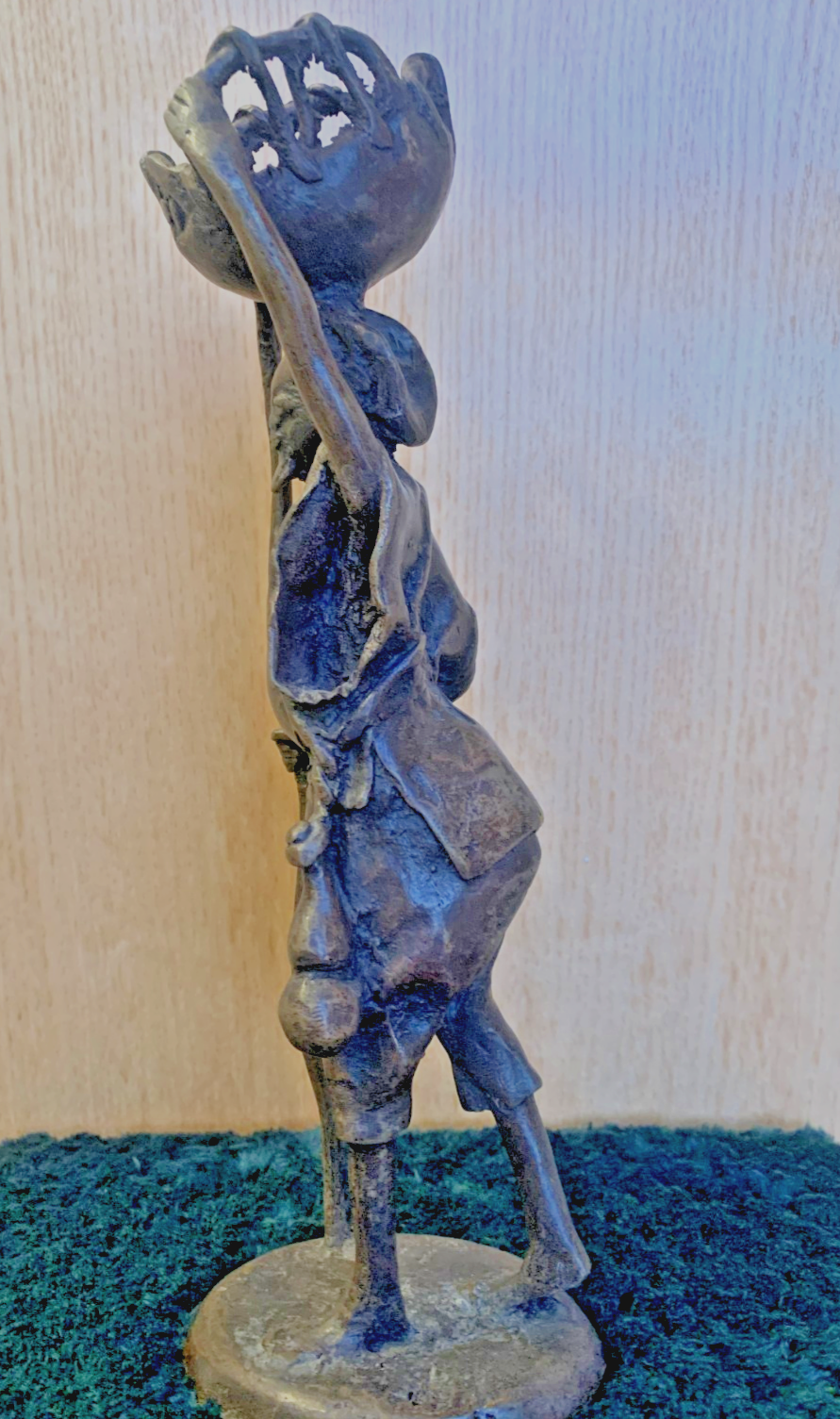 Vintage Bronze West African Statue African Man Carrying Basket, Early 20th C