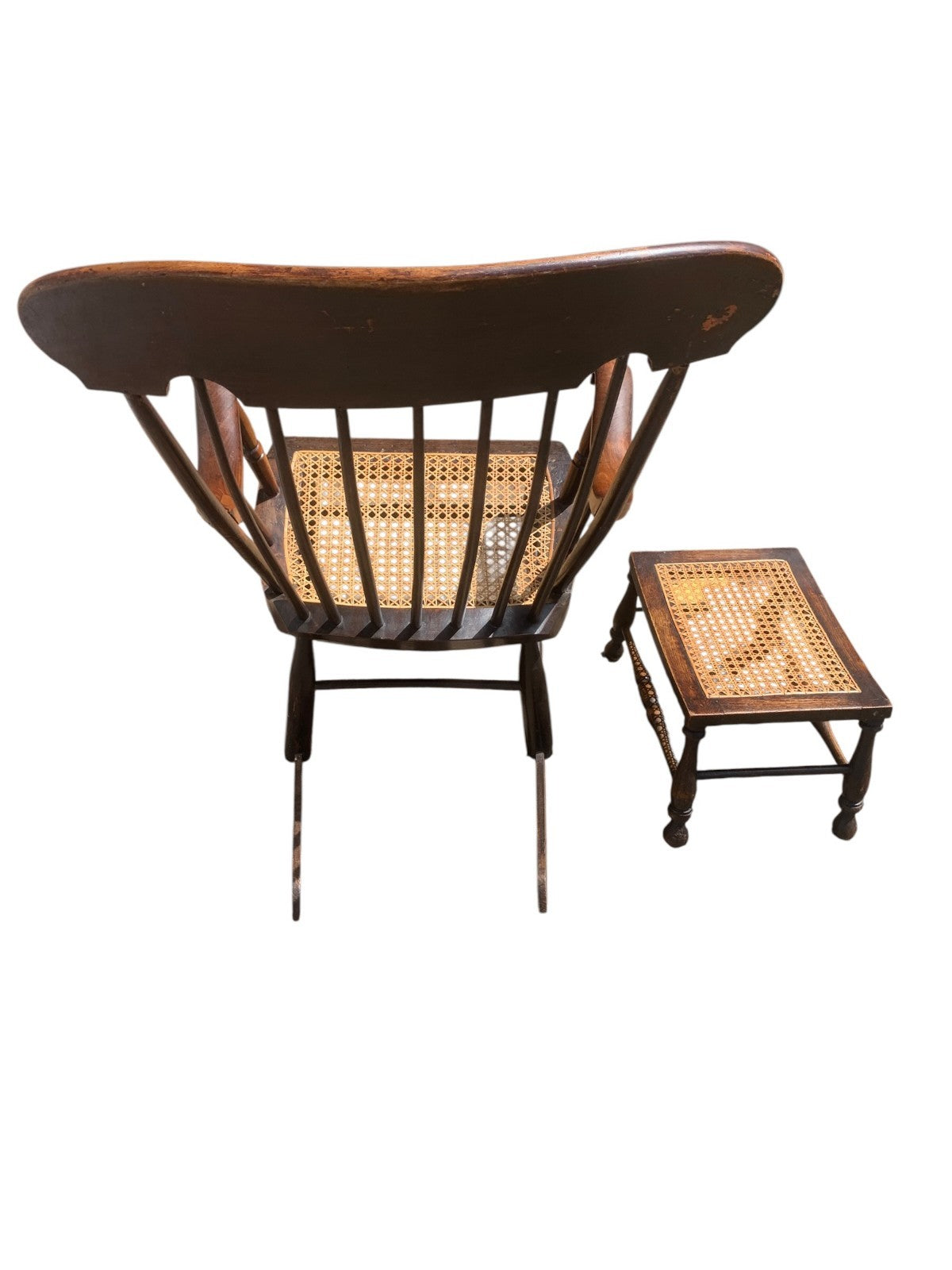 Antique Boston Rocker Chair & Matching Footstool c.1880 Victorian Windsor Cane