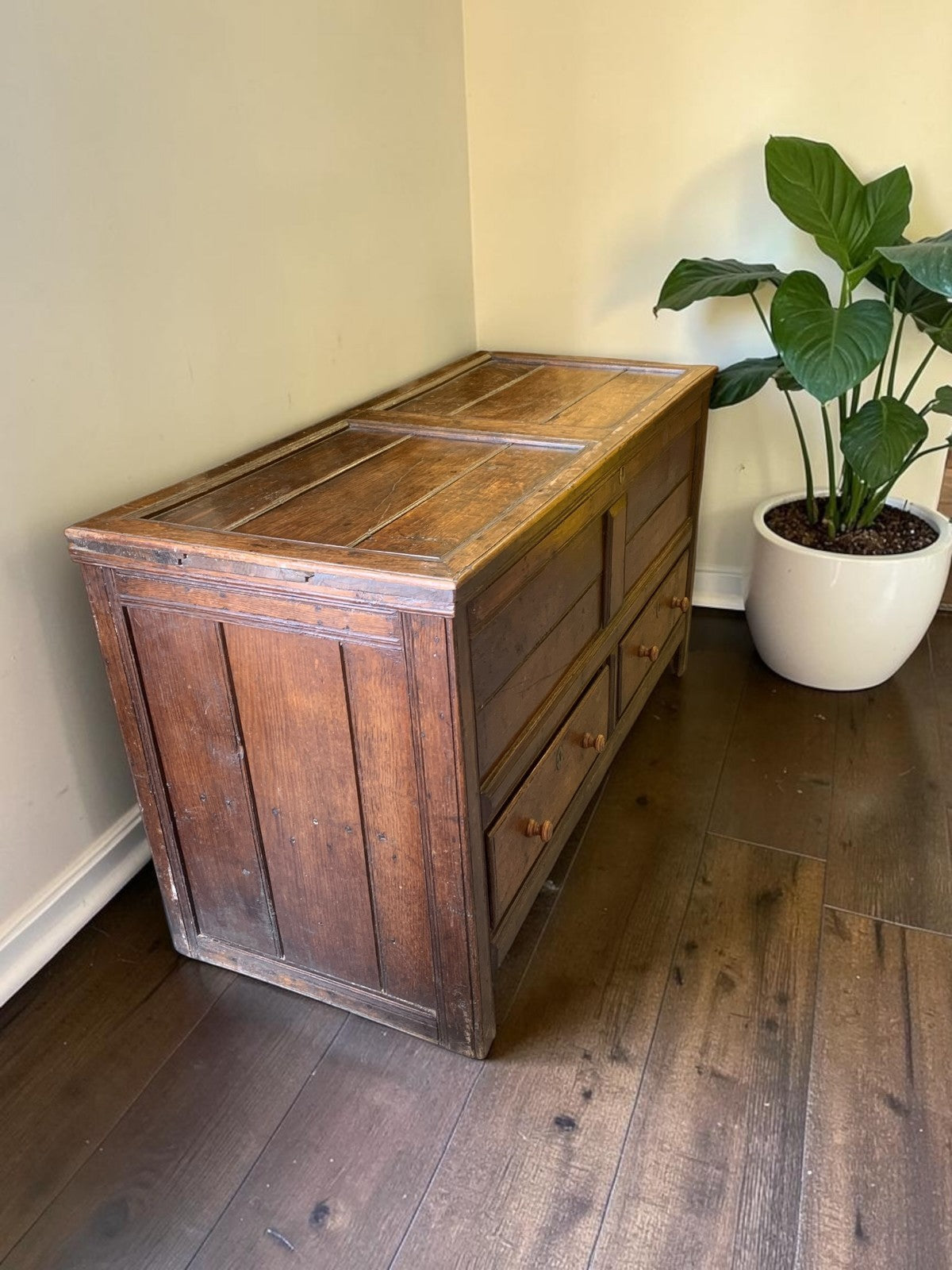 Antique Georgian Oak Mule Chest Blanket Box Drawers Coffee Table Trunk c.1800