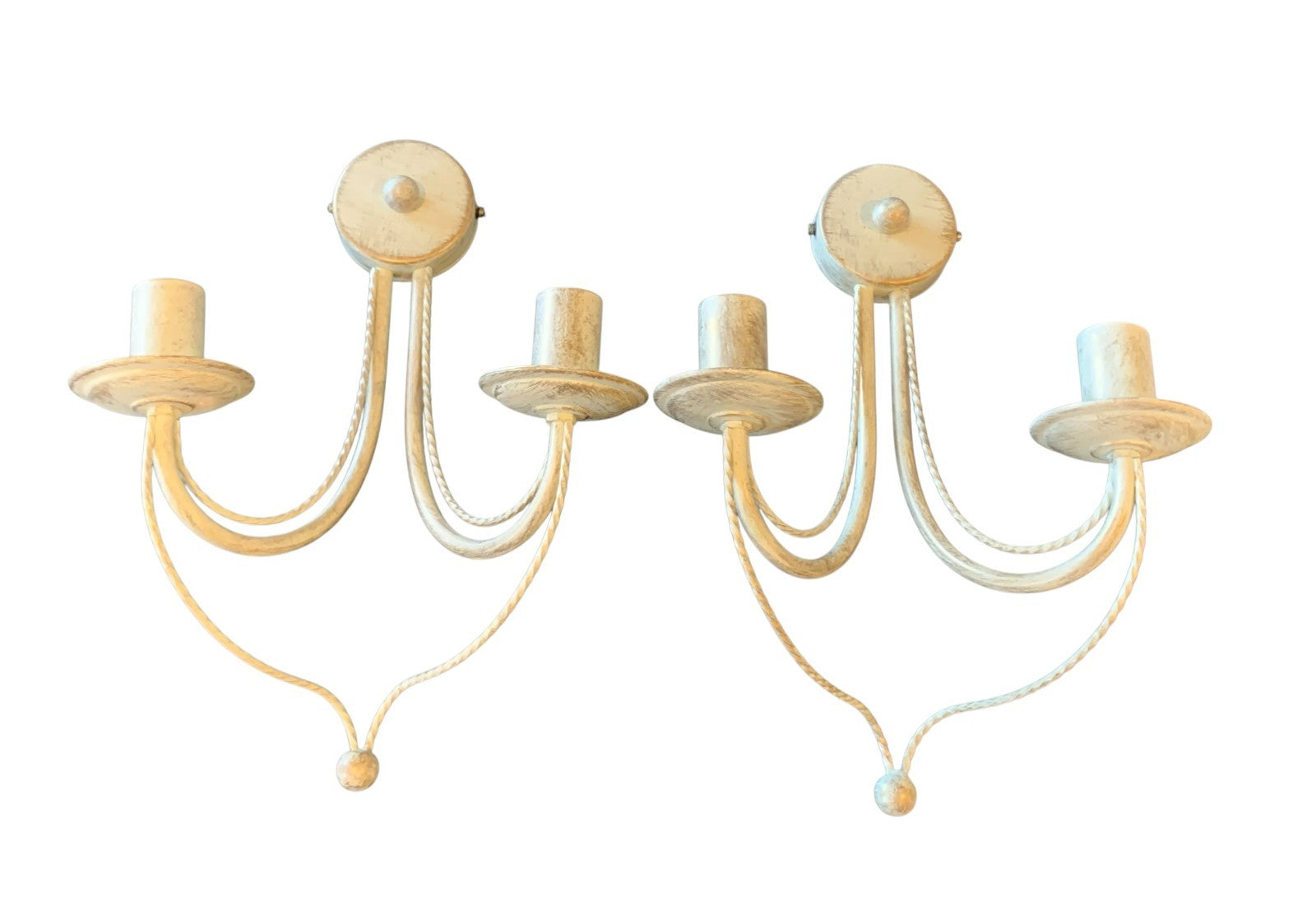 Pair of Franklite ‘Philly’ Twin Wall Lights – Cream Ironwork, Hand-Painted Gold