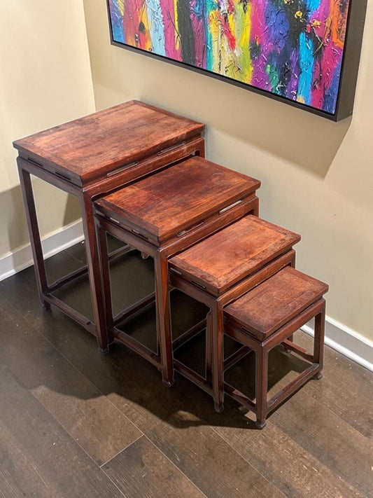 Antique Chinese Qing Dynasty (Tongzhi 1856-1875) Nest of Four Hardwood Tables
