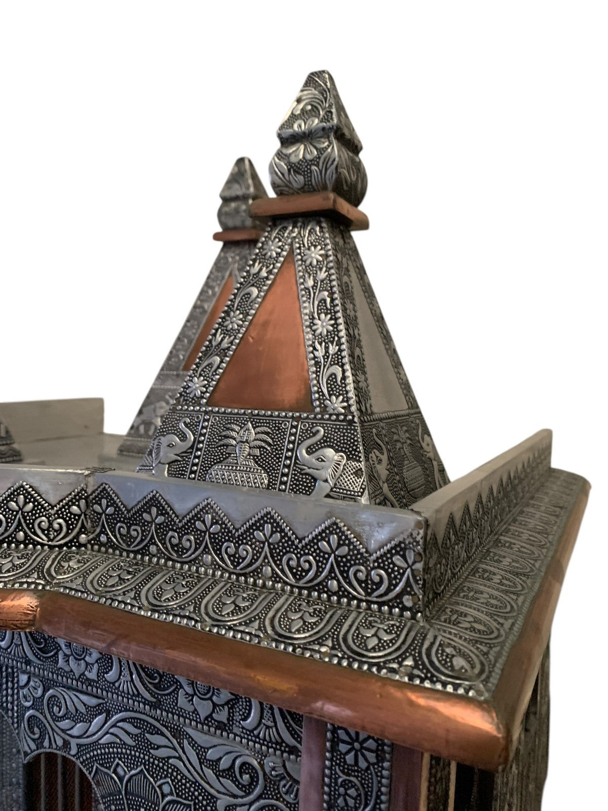 Large Silver & Copper Embossed Indian Pooja Mandir (Shrine) – Ganesha & Lakshmi