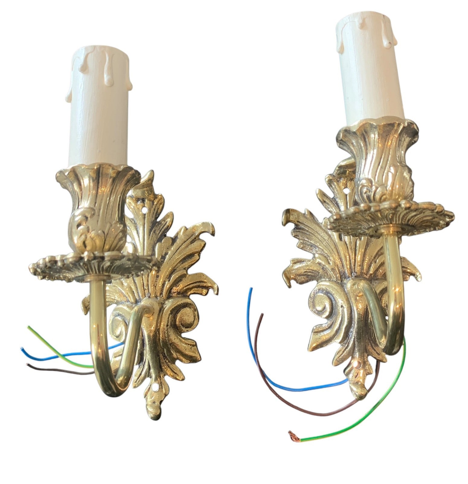 Pair of Compact French Style Solid Brass ‘Dauphine’ Single Wall Lights by Impex