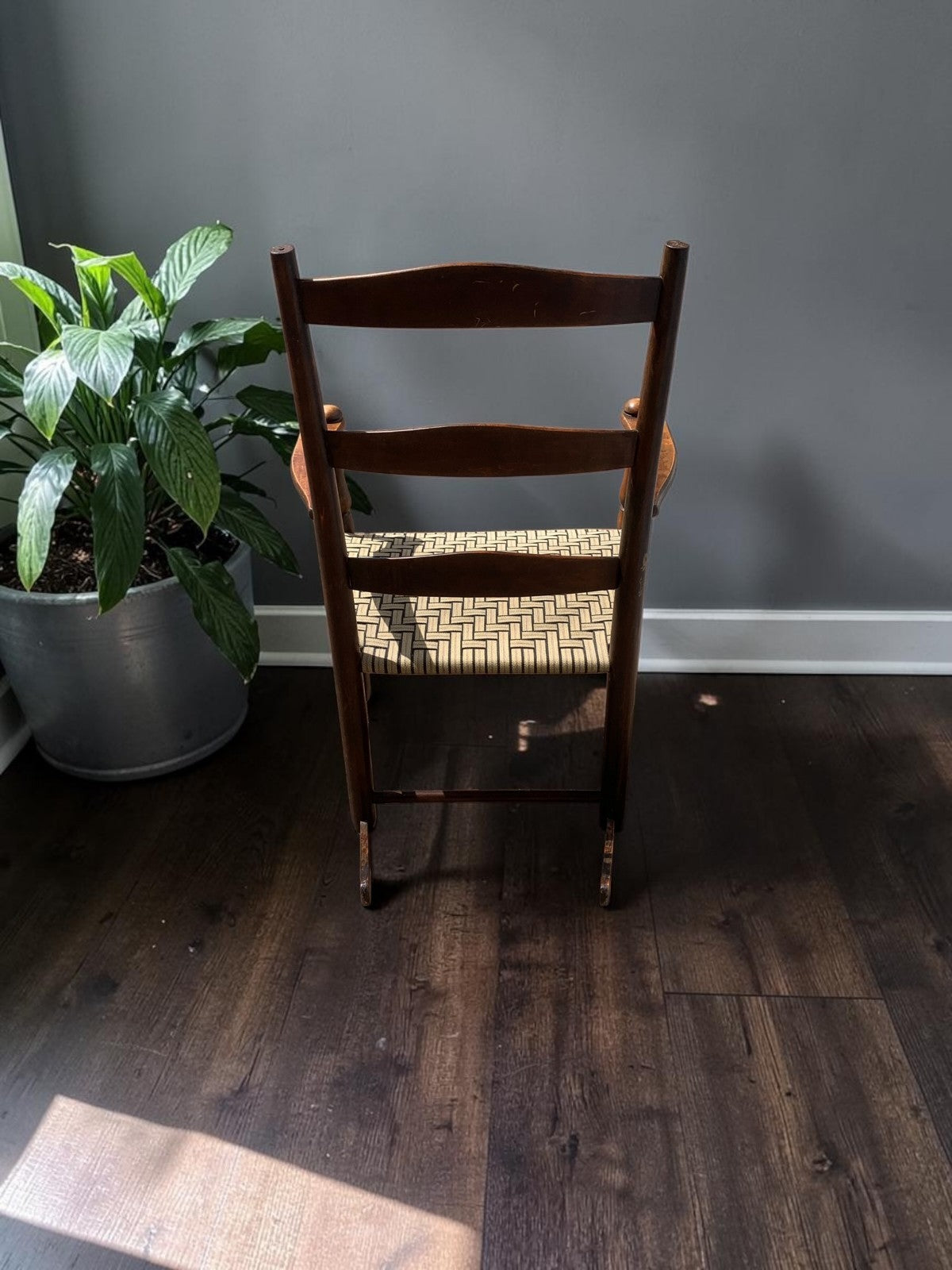 Antique American Child's Shaker Ladderback Rocking Chair Woven Seat c.1900