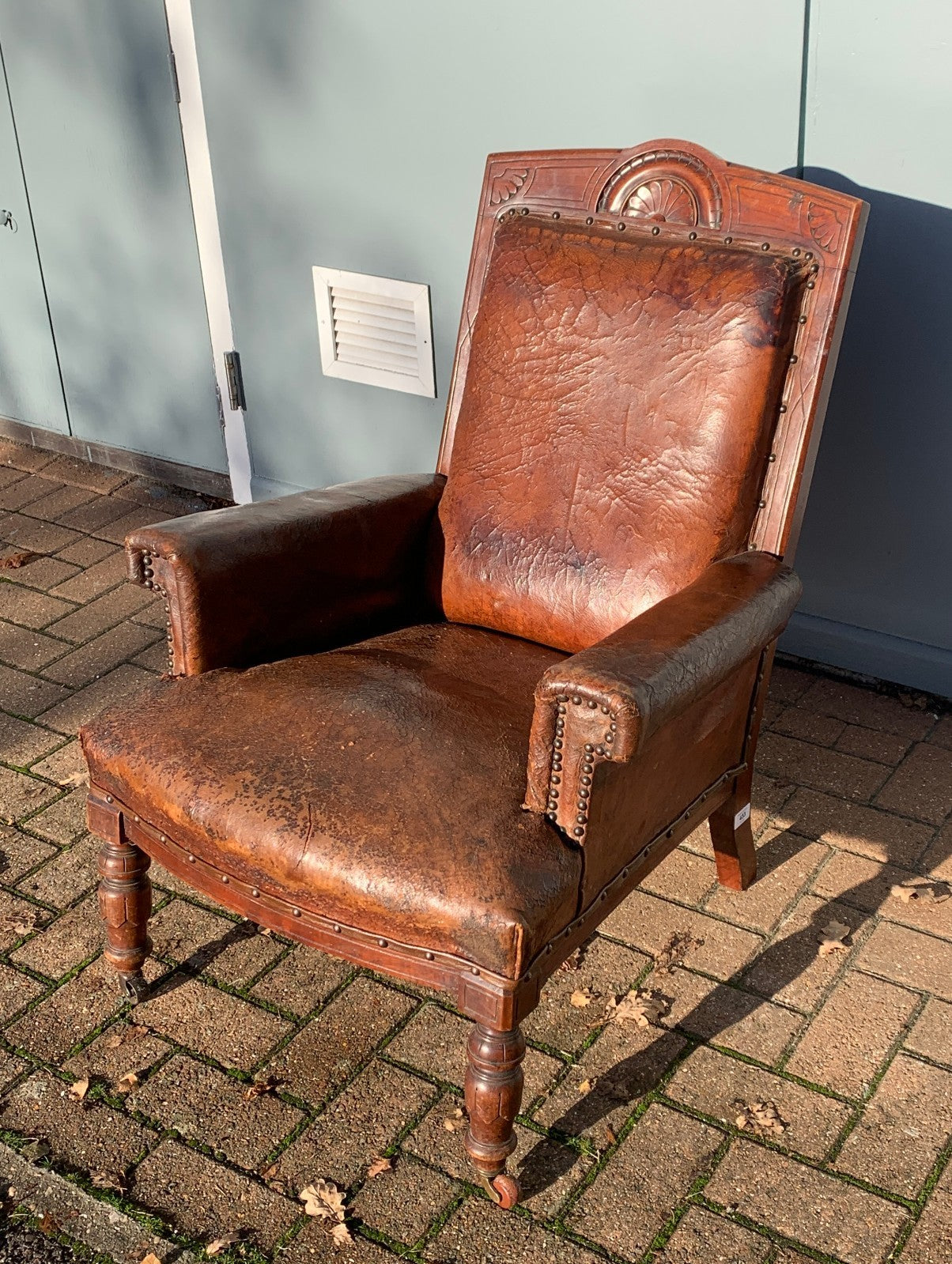 Antique Victorian Leather Library Chair on Castors c 1840's