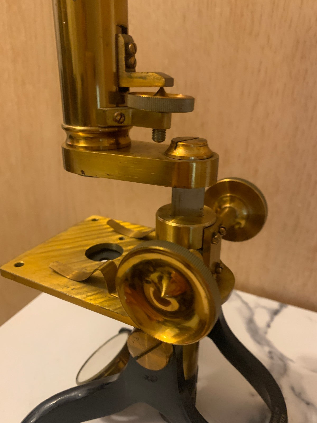 Antique Victorian Brass Bar-Limb Microscope by A. Franks Ltd, Manchester c. 1880