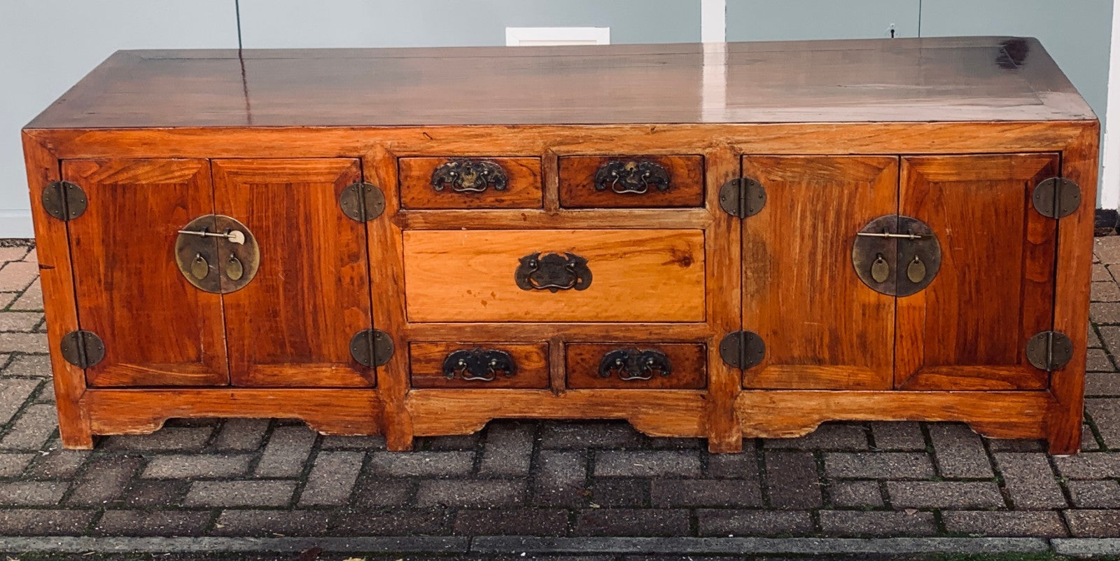 Antique Chinese Elm "Kang" Cabinet Low Long Sideboard Cupboard TV Media Console