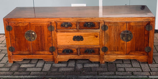 Antique Chinese Elm "Kang" Cabinet Low Long Sideboard Cupboard TV Media Console