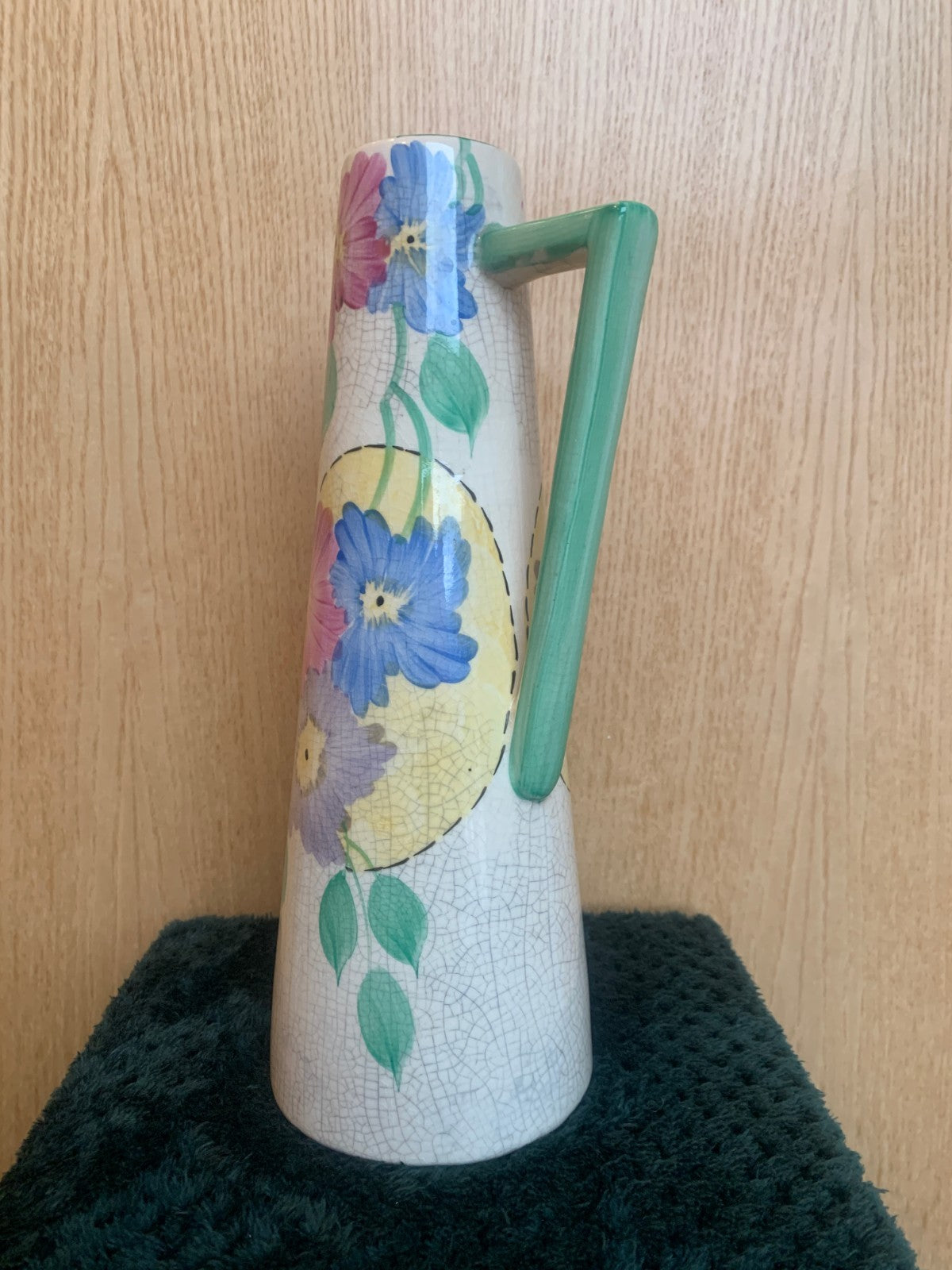 Royal Art Pottery Art Deco Handpainted Floral Jug / Ewer (c. 1930s) .