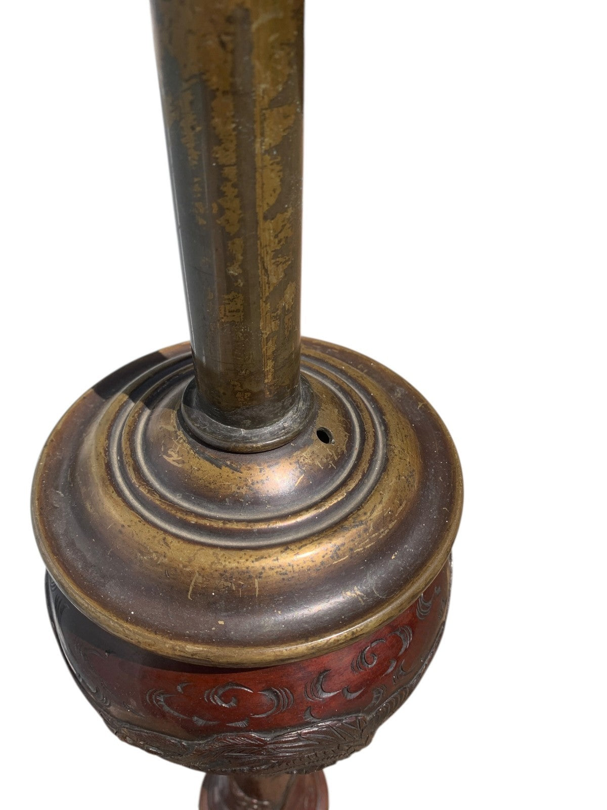Antique Japanese Meiji Bronze Floor Lamp Base Oriental Dragon Turtle Light c1890