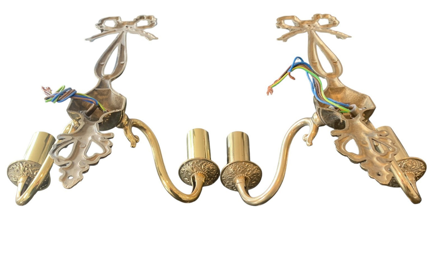 Pair of Neoclassical Solid Brass Ribbon Bow Twin Wall Lights by Impex 'Richmond'