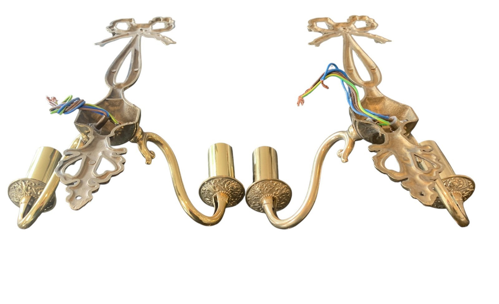 Pair of Neoclassical Solid Brass Ribbon Bow Twin Wall Lights by Impex 'Richmond'