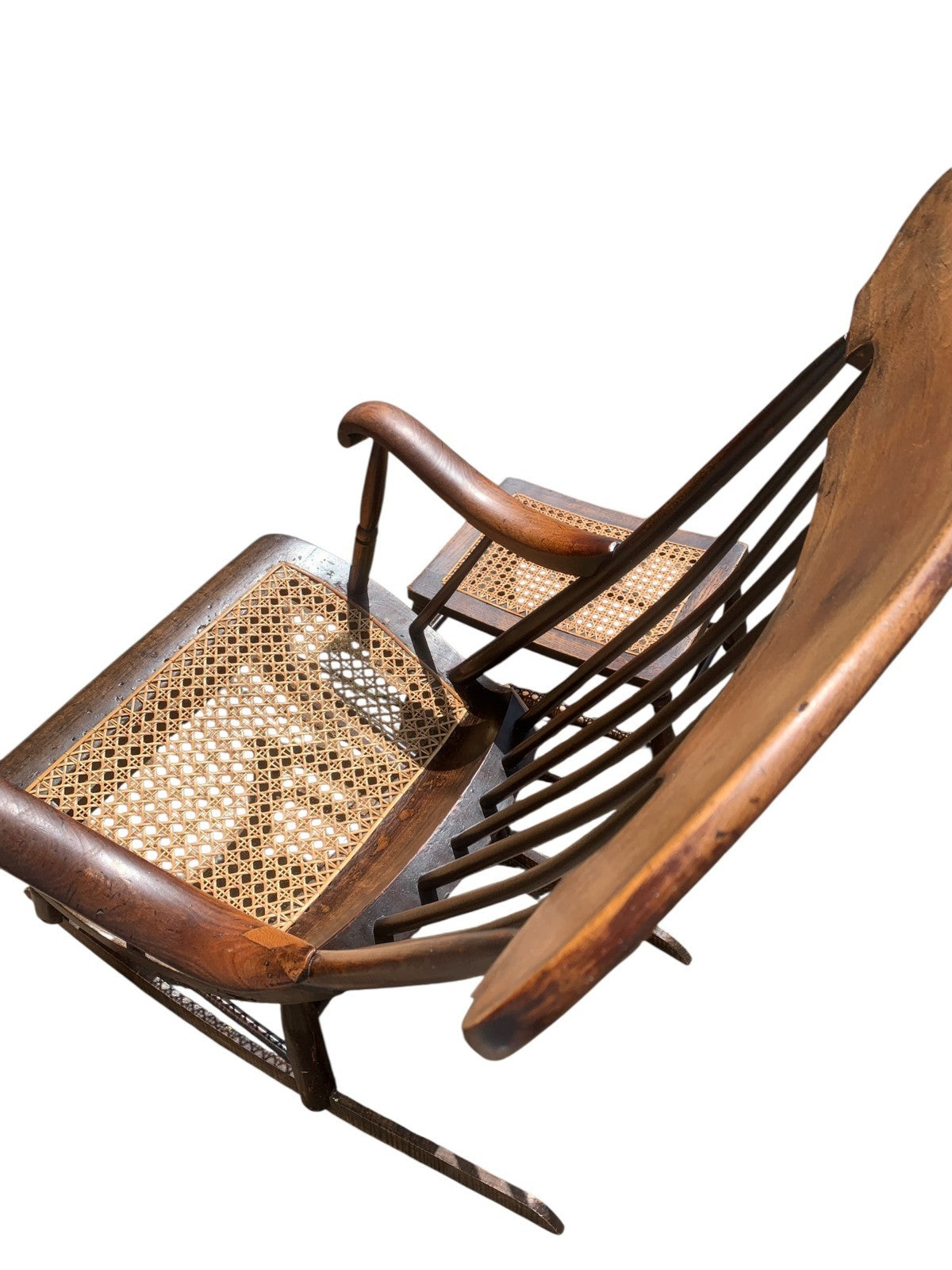 Antique Boston Rocker Chair & Matching Footstool c.1880 Victorian Windsor Cane
