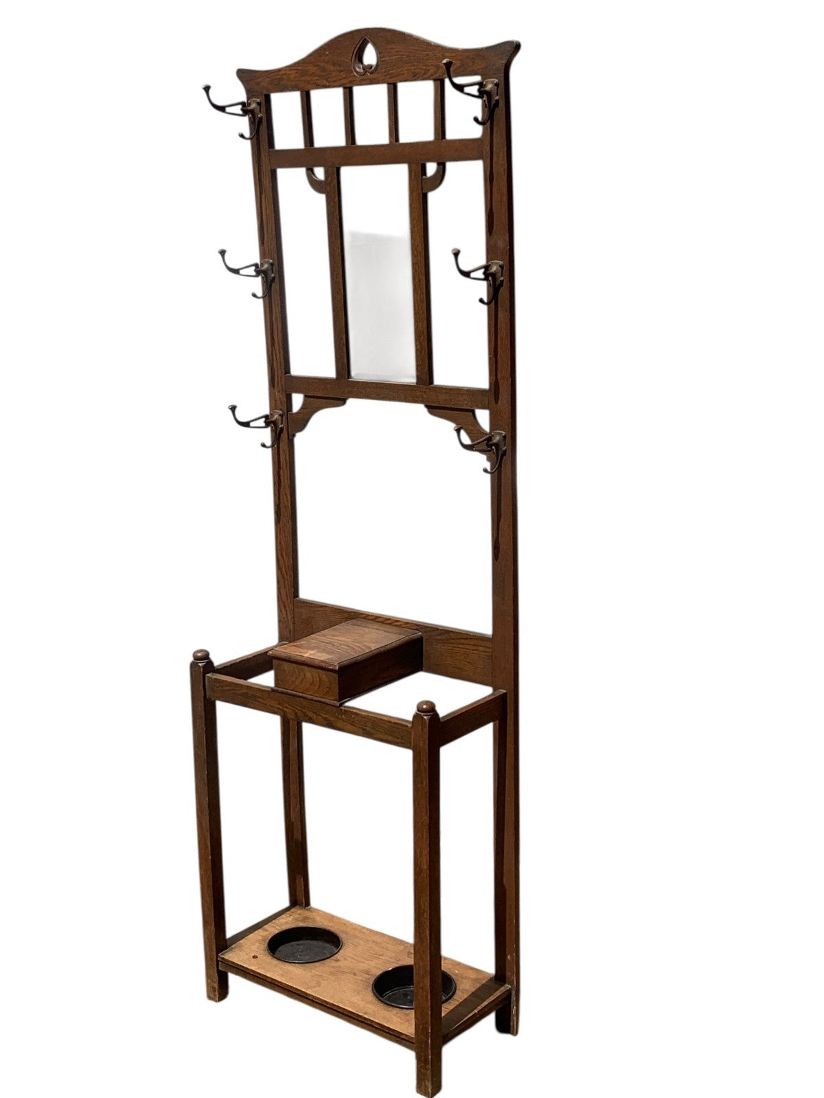 Antique Arts & Crafts Tall Oak Hall Stand Edwardian Umbrella Coat Rack  c.1900