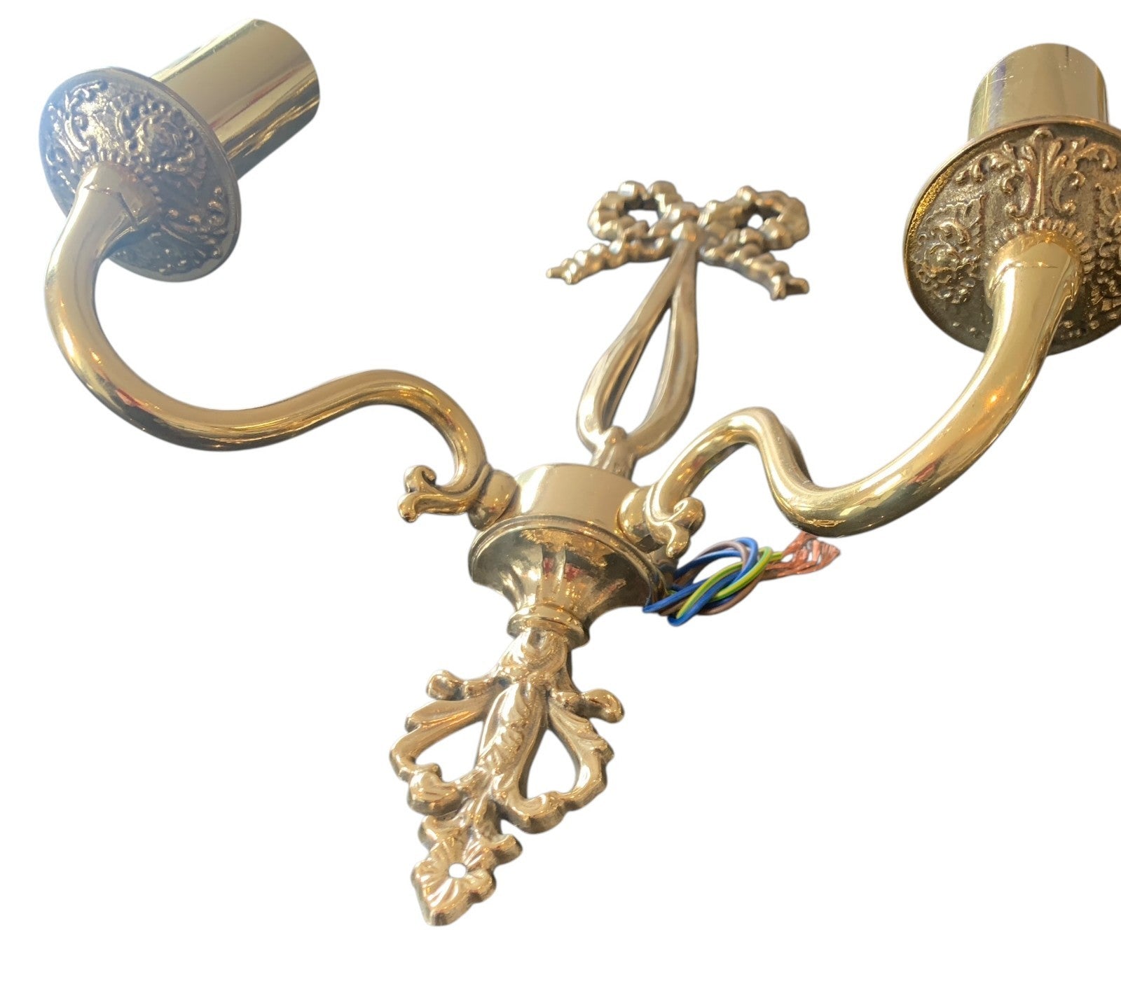 Pair of Neoclassical Solid Brass Ribbon Bow Twin Wall Lights by Impex 'Richmond'