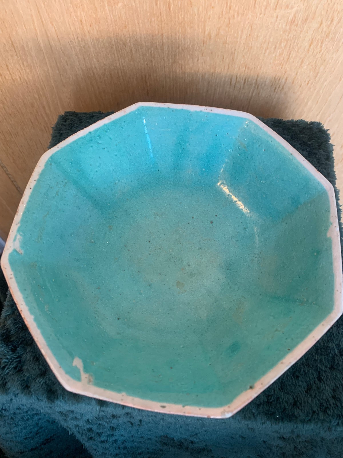 Antique Chinese Octagonal Pedestal Bowl Famille Verte / Yellow Clouds Motif