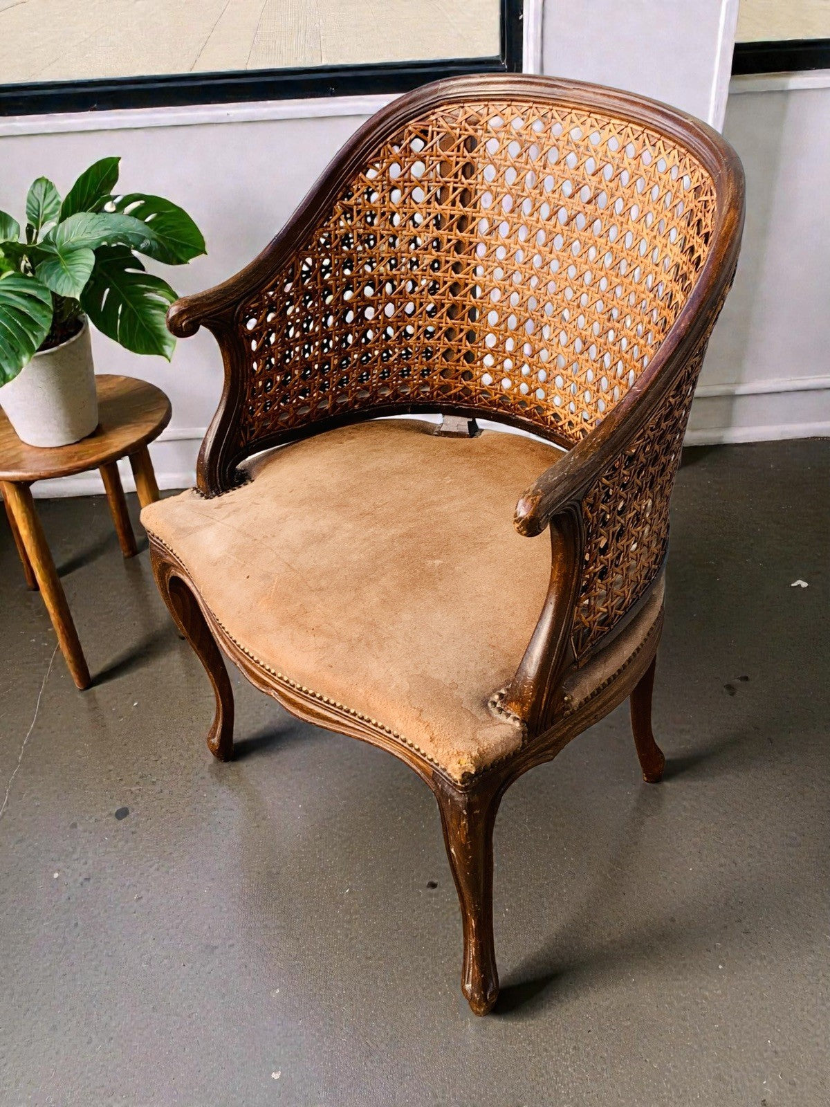Antique 19th Century French Provincial Bergere Louis XV Style Armchair
