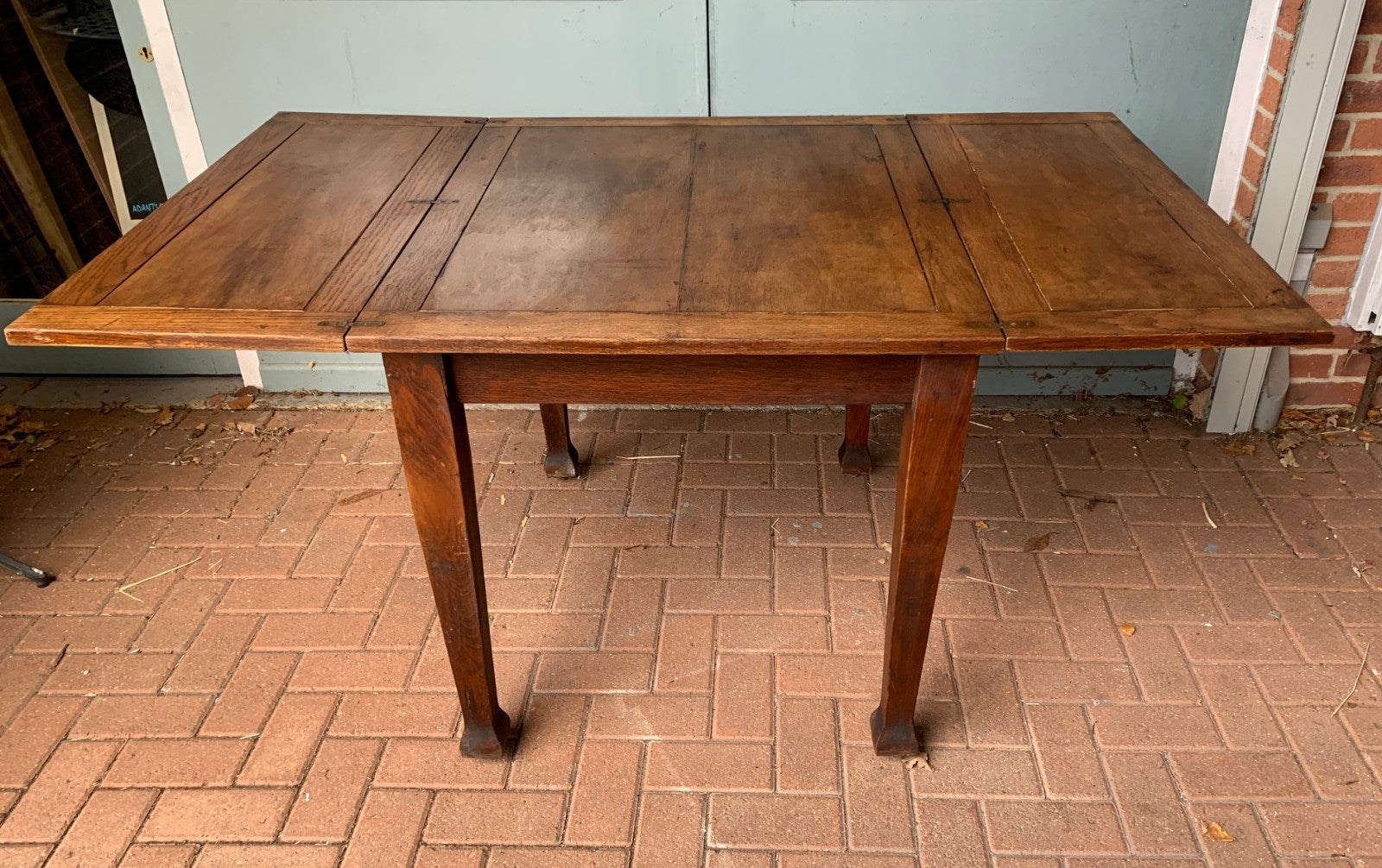 Antique Arts & Crafts Mission Oak Extending Dining Table (Draw Leaf Fold Out)