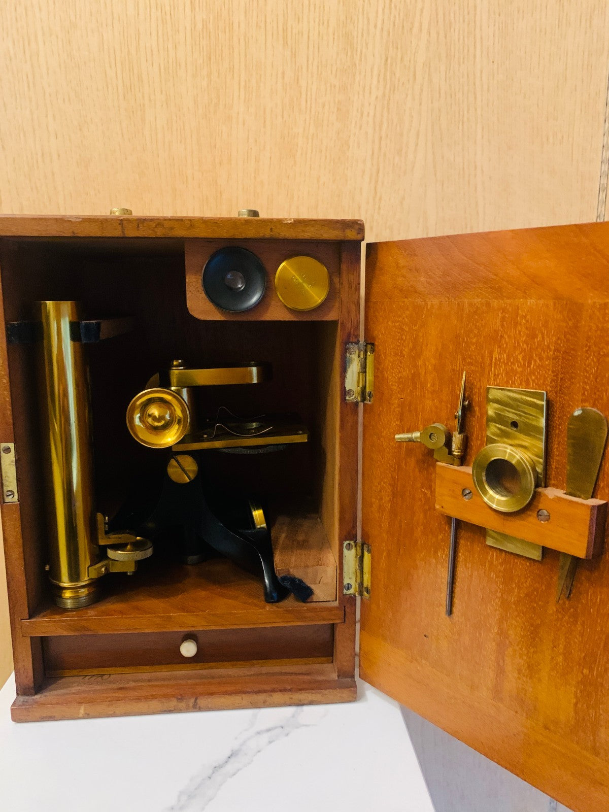 Antique Victorian Brass Bar-Limb Microscope by A. Franks Ltd, Manchester c. 1880