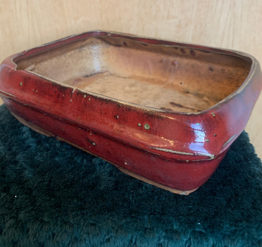 Antique Ceramic Japanese Bonsai Pot / Planter – Deep Russet Glaze c 1900-1930