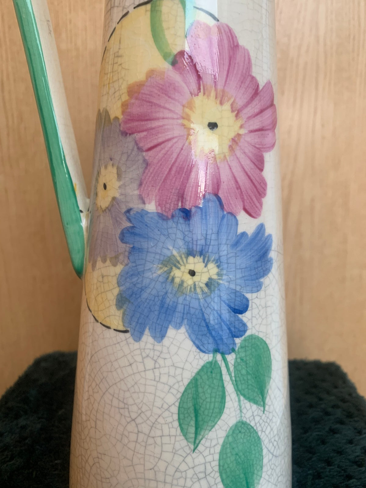 Royal Art Pottery Art Deco Handpainted Floral Jug / Ewer (c. 1930s) .