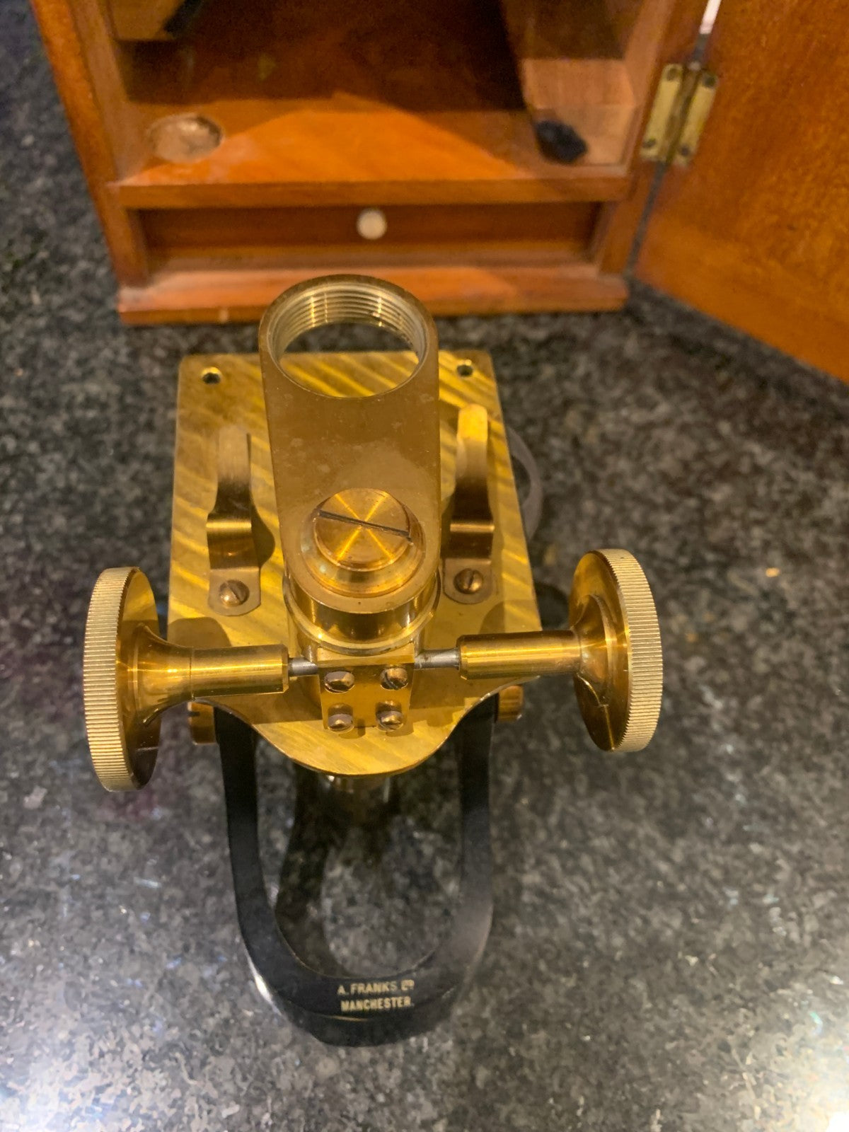 Antique Victorian Brass Bar-Limb Microscope by A. Franks Ltd, Manchester c. 1880