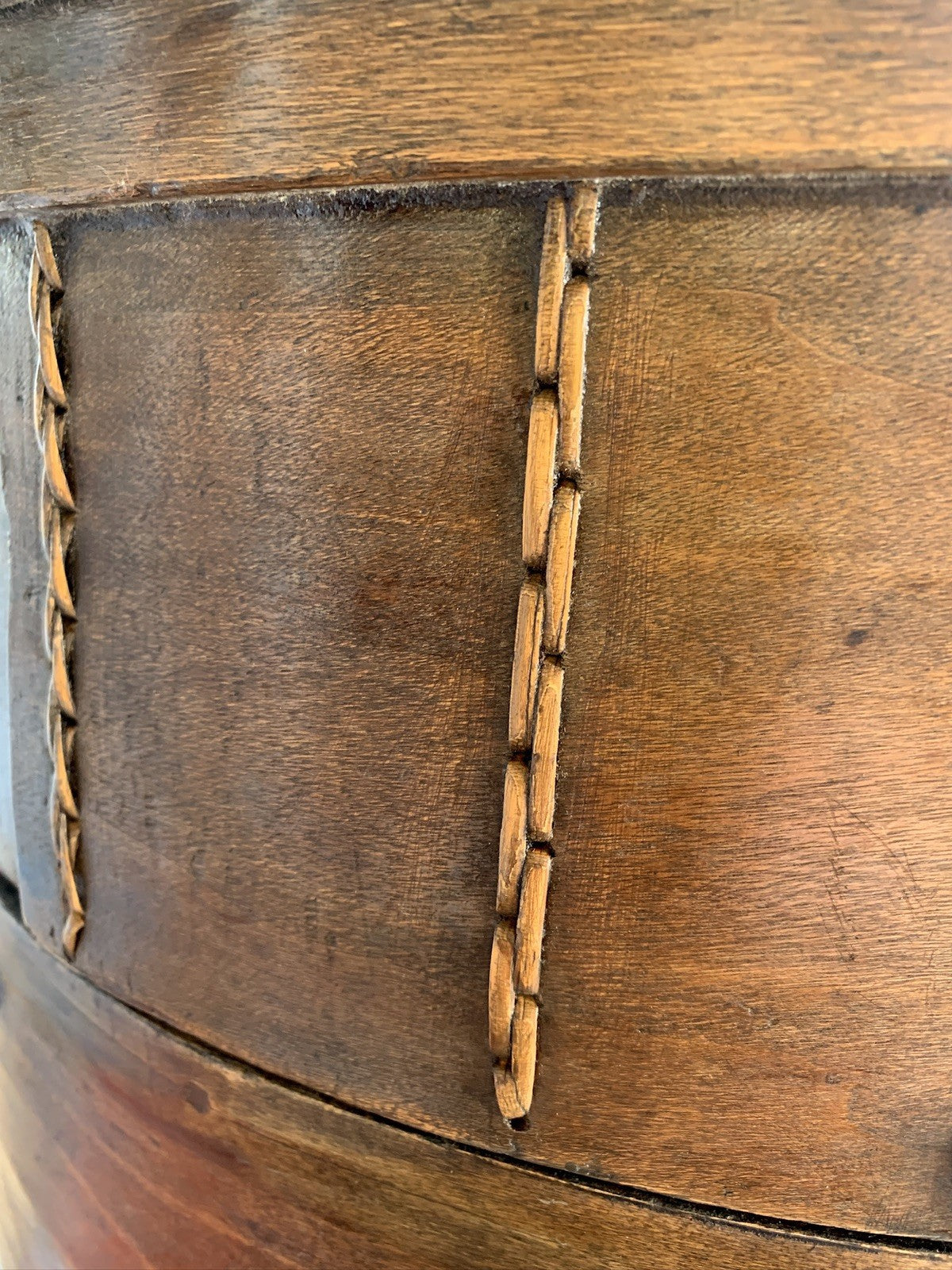 Large Chinese 4 Sectional Food Carrier Rustic Bamboo Wood Side Occasional Table