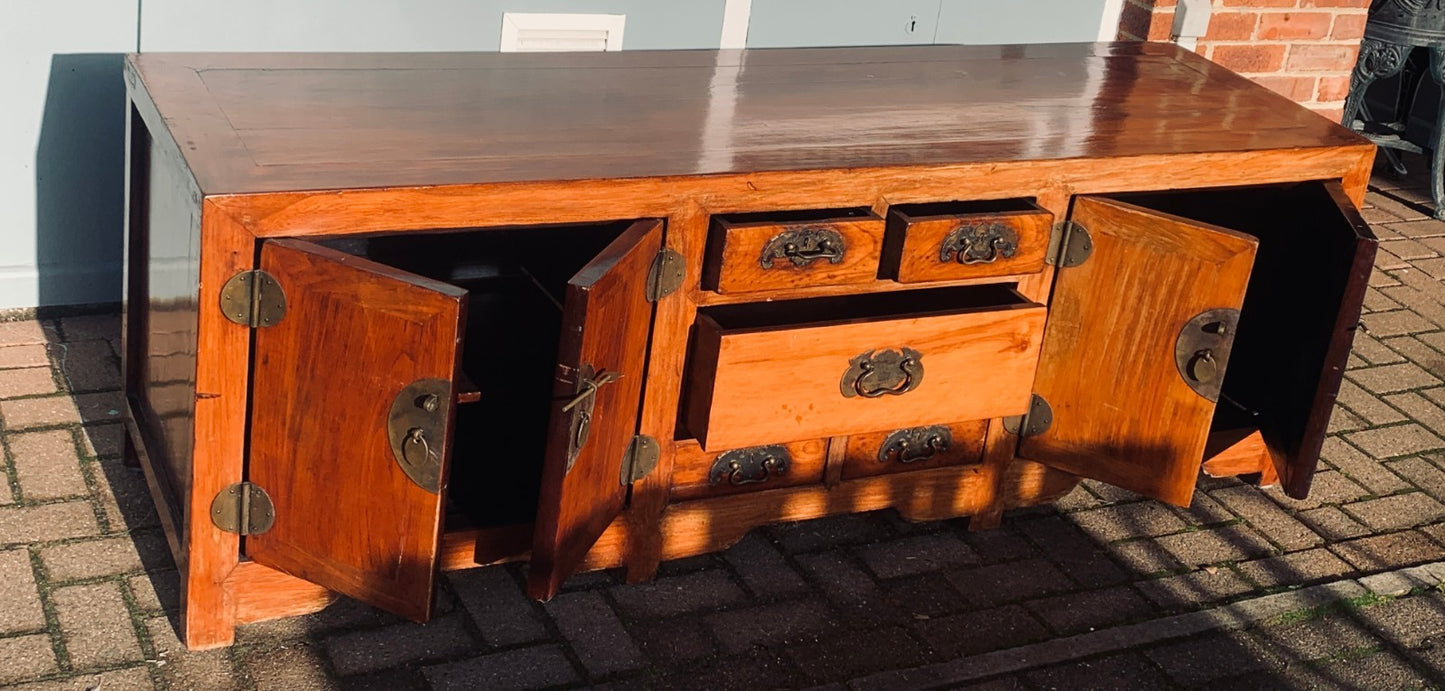 Antique Chinese Elm "Kang" Cabinet Low Long Sideboard Cupboard TV Media Console
